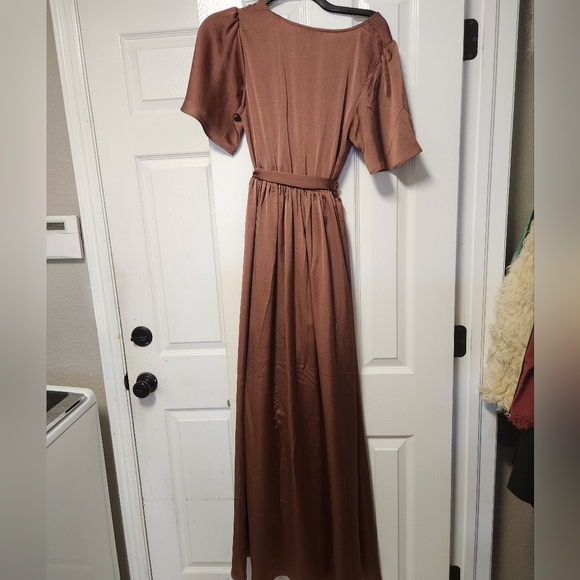 Baltic Born Sicily Satin Double Slit Maxi Dress in Rosy Brown NWOT - Picture 11 of 13